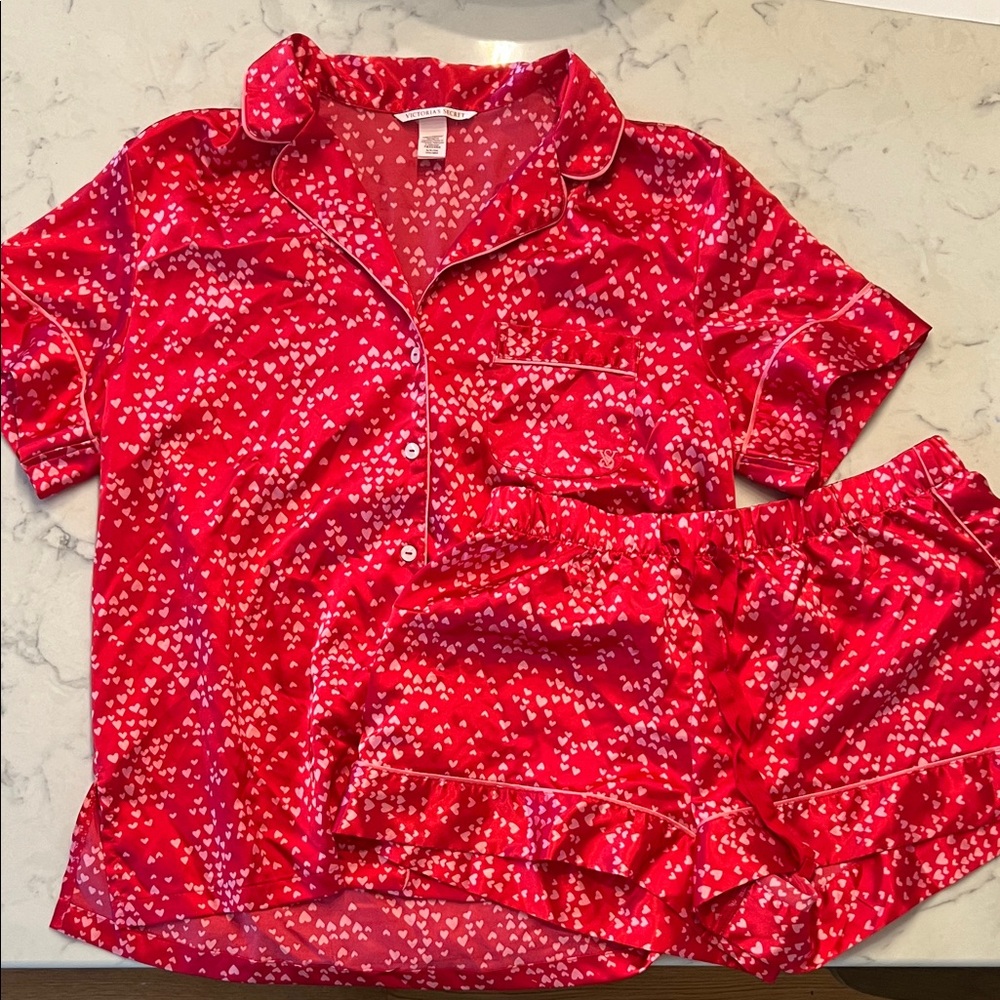 Victoria's Secret Red and Pink Heart Pajama Set, S